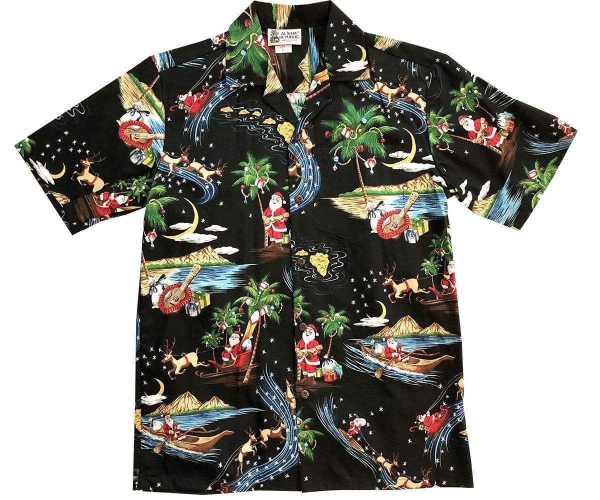 Felacia [Hawaii Shirt] Merry Christmas Santa Claus Black Hawaiian Aloha Shirts-ZX2192